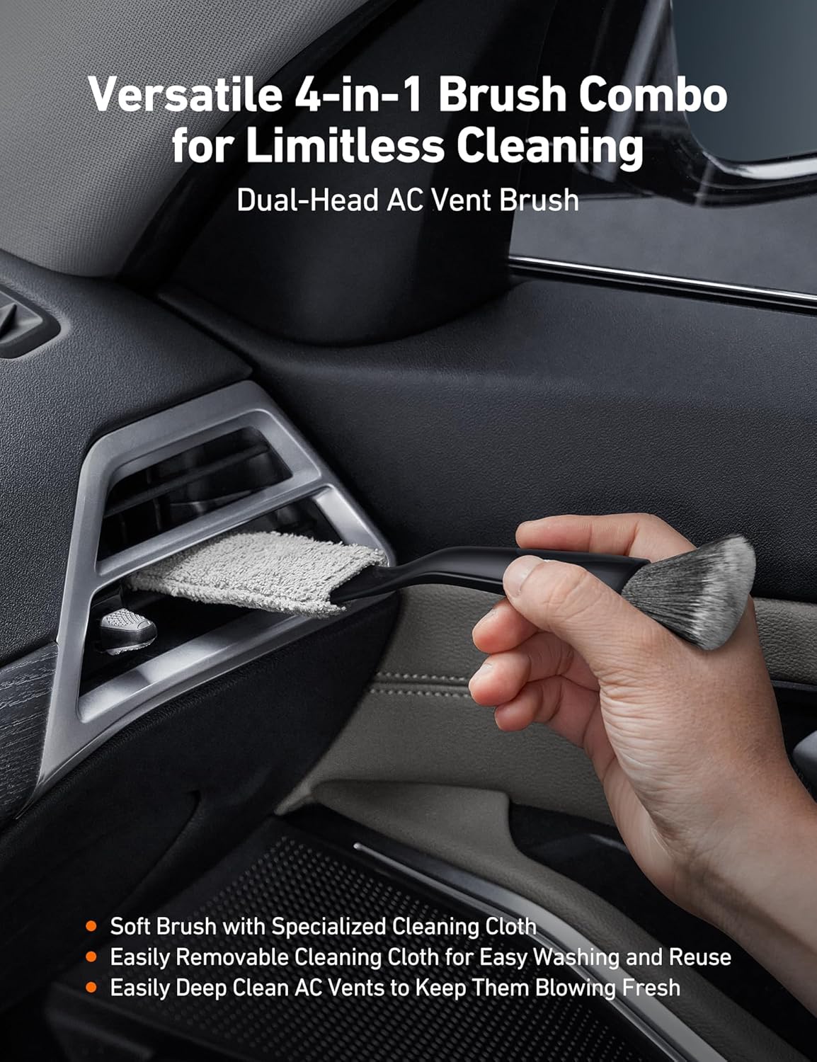 AstroAI Car Windshield Cleaner Tool, Window Cleaning Kit with 39in Car Mirror Squeegee, 4 Reusable Microfiber Pads and Extendable Handle, Blue