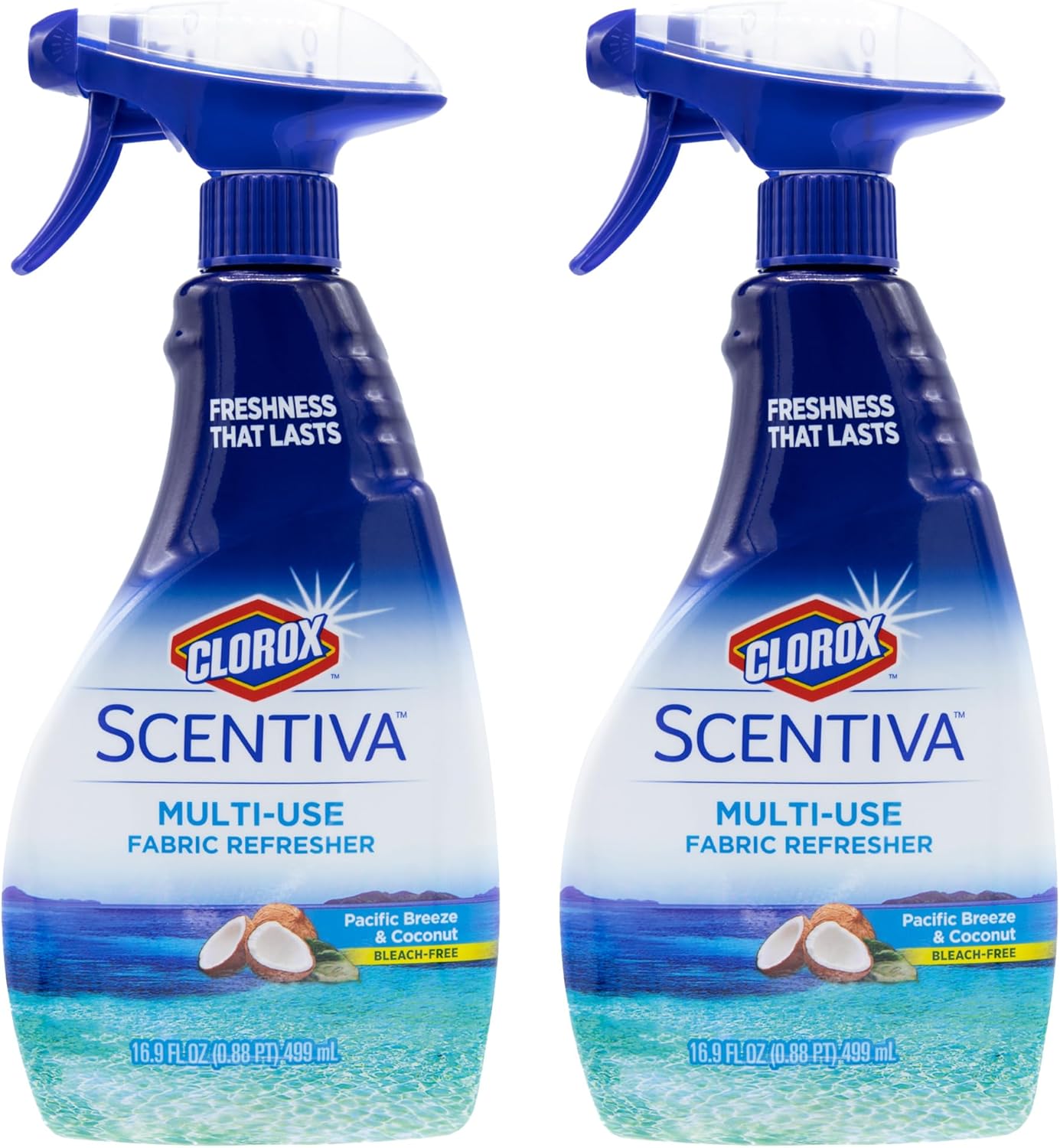 Clorox Scentiva Fabric Refresher Spray, Pacific Breeze and Coconut Scent for Household Fabrics, Odor Refresher for Upholstery, Curtains, Bedding, and Carpets, Non-Bleach, 16.9 Fl Oz