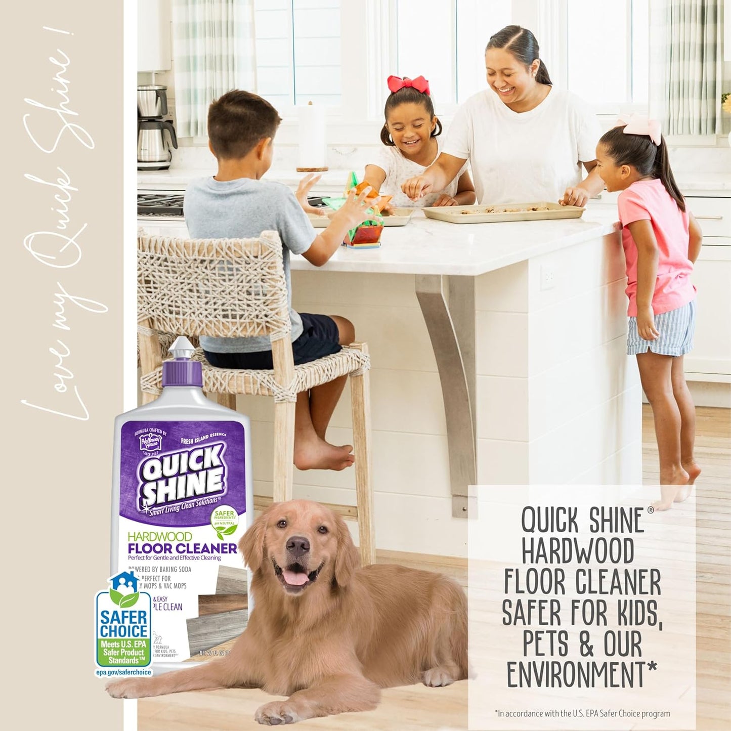 Quick Shine Hardwood Floor Cleaner 64oz | Use in Spray & Vac Mops | Removes Dirt & Scuff Marks | Ready-to-Use, Streak Free, No Rinse | Safer Choice Cleaner |Perfect for Gentle and Effective Cleaning