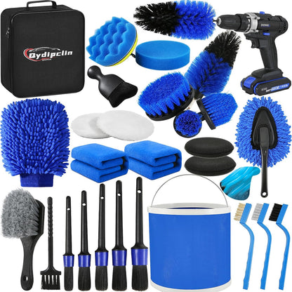 Qydipclin 34Pcs Car Detailing Kit, Car Detailing Brush Set, Car Wash Cleaning Kit, Car Detailing Brushes, Professional Car Care Kit for Interior Exterior Wheels, Blue