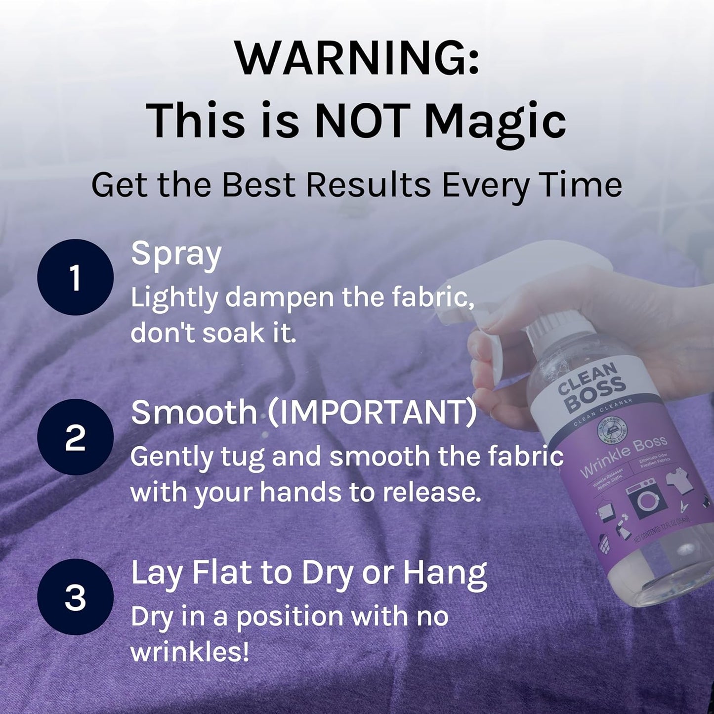 CleanBoss Wrinkle Boss Release Spray for Clothing - 2 Bottles Plus 1 Mini Travel Size Wrinkle Guard For On The Go