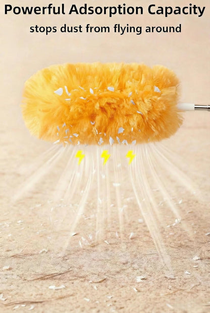 Heavy Duty Duster Refills, Disposable Dusters Kit for Cleaning Dusting Furniture Blind Ceiling Fan, Multi Surface 360 Feather Duster(10)+3FT Extended Handle（1） (Navy Blue)