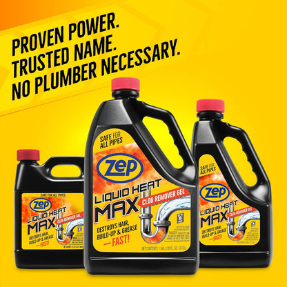 Zep Liquid Heat Max Clog Remover Gel - Destroys Hair, Build-Up & Grease - 32 oz.