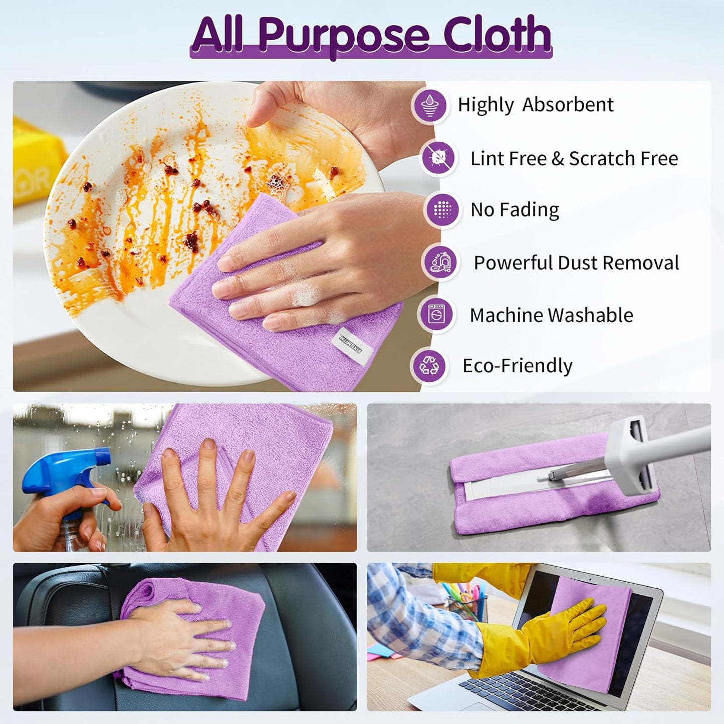 FIXSMITH Microfiber Cleaning Cloth - Pack of 8, Size: 12 x 16 in, Multi-Functional Cleaning Towels, Highly Absorbent Cleaning Rags, Lint-Free, Streak-Free Cleaning Cloths for Car Kitchen Home