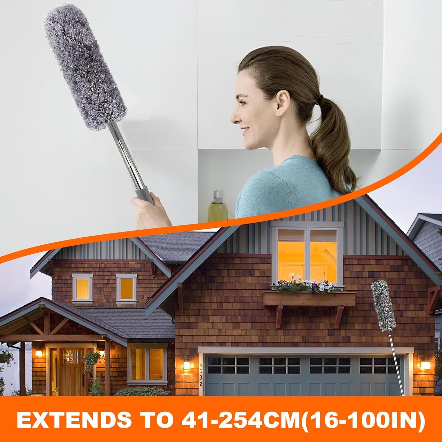 Microfiber Dusters for Cleaning,100" Professional Extension Pole Duster Kit with 2 Washable Bendable Heads,Cobweb Remover & Feather Duster for High Ceilings,Ceiling Fans,and Hard-to-Reach Areas,3PCS