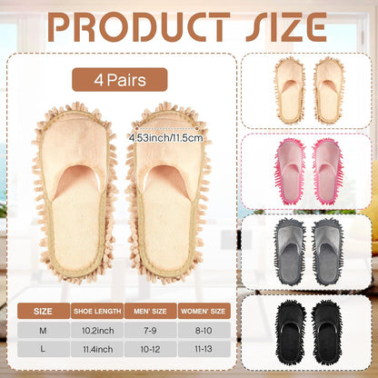 Jecery 4 Pair Washable Microfiber Mop Slippers Detachable Dusting Shoes for Floor Cleaning, Office & Home Use Suitable for Women & Men(Blue, Brown, Beige, White,L Size)