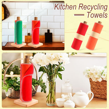 Redbaker 50 Pcs Reusable Paper Towels Paperless Reusable Cotton Cloths Toilet Absorbent Washable Paper Towels with Roll Kitchen Dishcloth for Kitchen Paperless Dishcloths(Stripe)