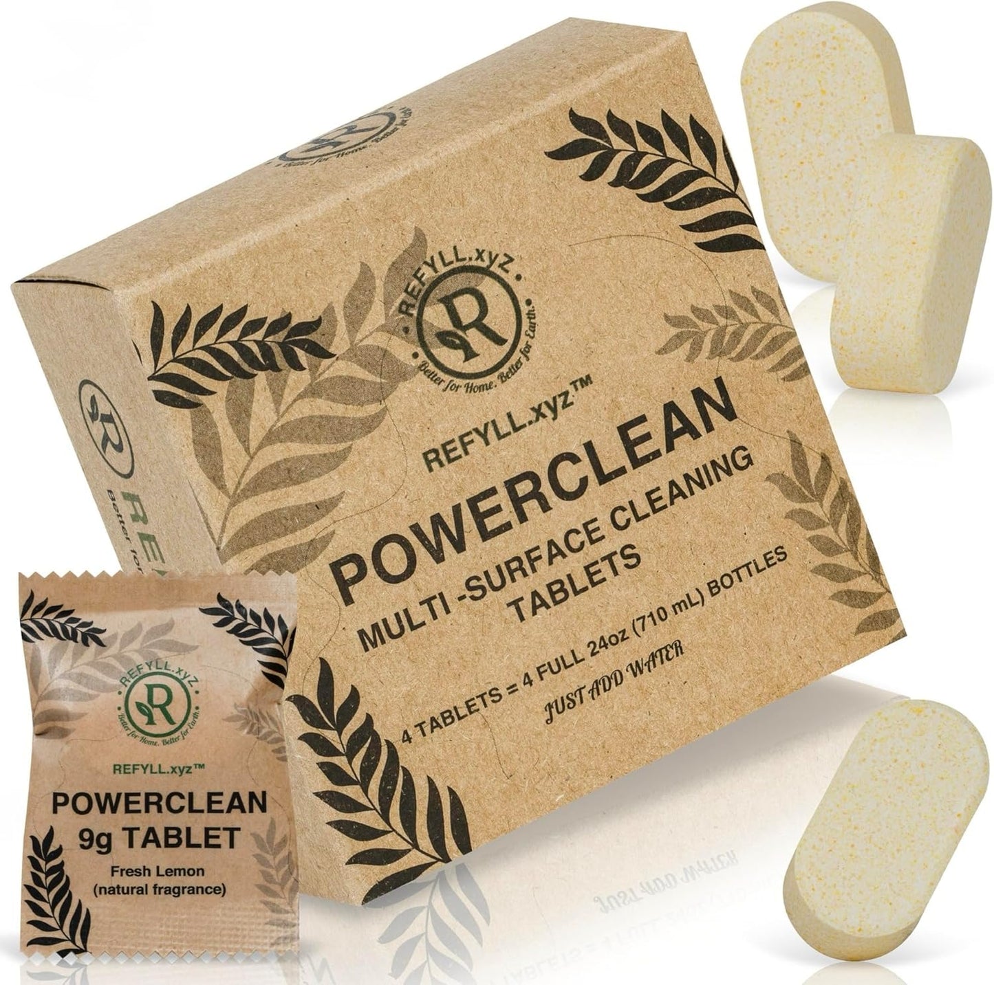 Cleaning Tablets for Spray Bottle Multi Surface Cleaner Refill Pods Eco Friendly Non Toxic Lemon Scent Plant Based (4 Pack)