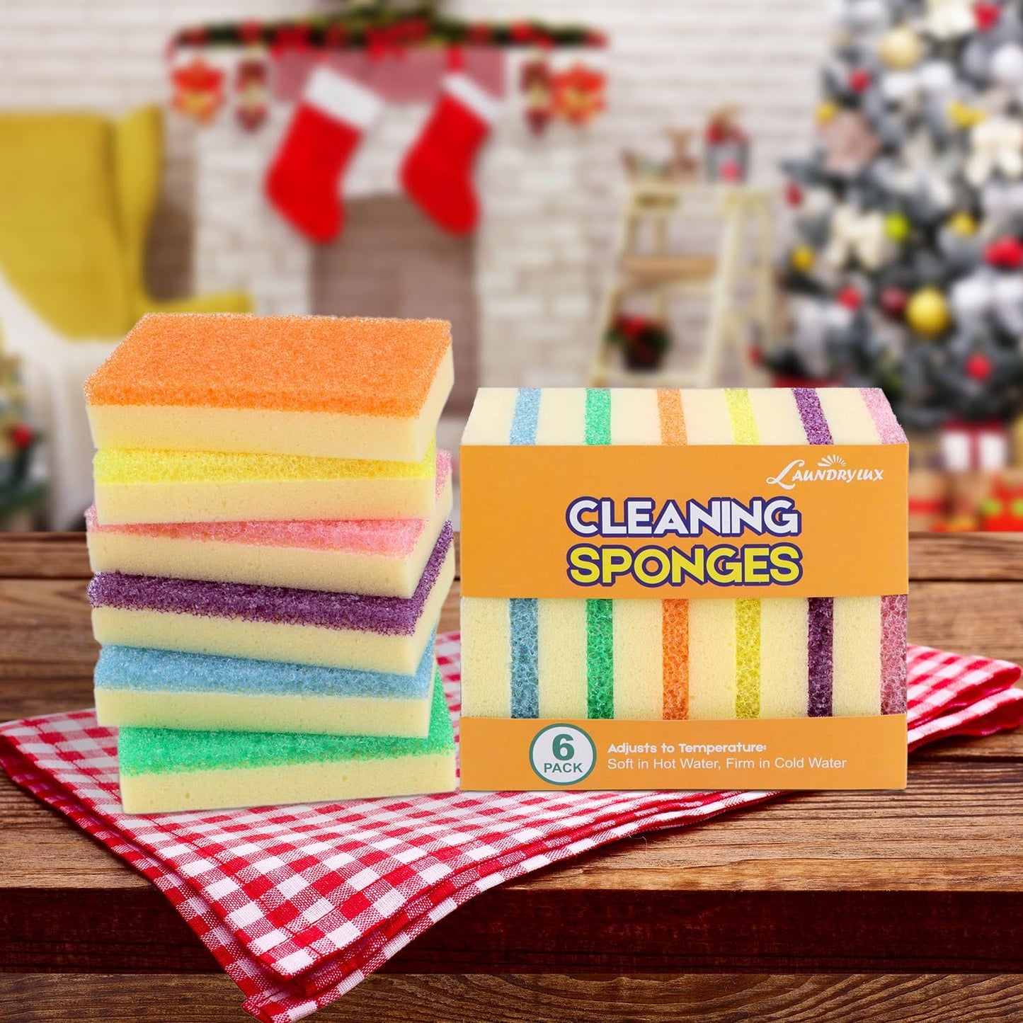 LAUNDRYLUX Scrub Sponge, Dual-Sided Temperature-Responsive Scrubber - Non-Scratch - Multipurpose Dish Sponges for Kitchens, Bathrooms, and Outdoor Use - 3 Pack