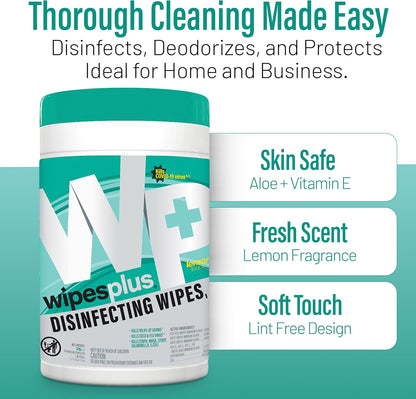 WIPESPLUS Disinfecting Surface Wipes Canister Bleach Free with Lemon Scent for Home and Business, 450 Count, (6 Packs of 75)