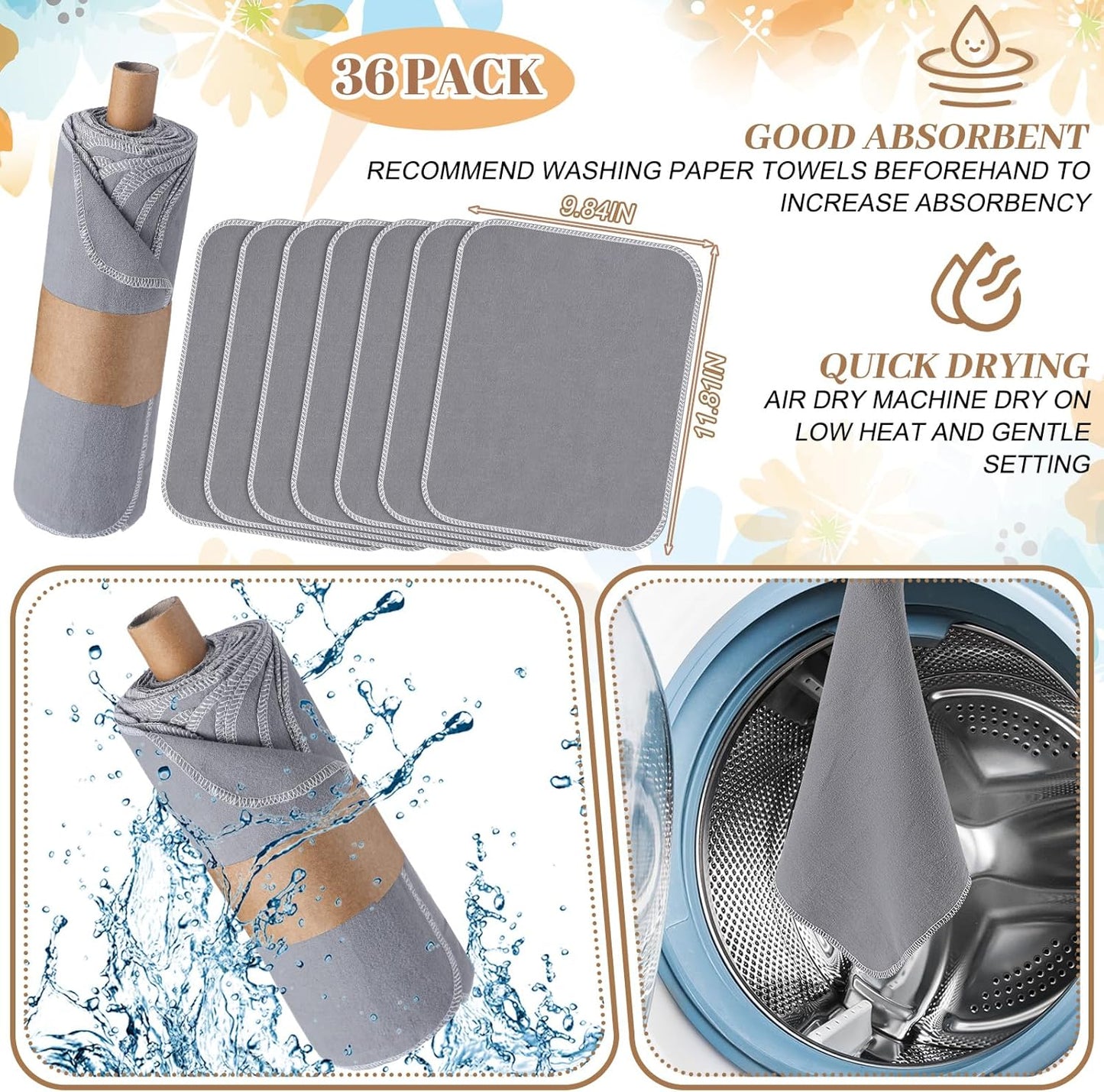 36 Pack Vintage Reusable Cleaning Cloths Washable Cotton Kitchen Towels for Home (Gray)