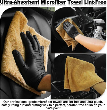 10PCS Car Cleaning Kit, Car Detailing Kit Interior Cleaner, Long Bristle Horse Hair Leather Cleaning Brush, Car Detailing Brushes, Microfiber Cloth & Applicator, Car Cleaning Supplies for Interior