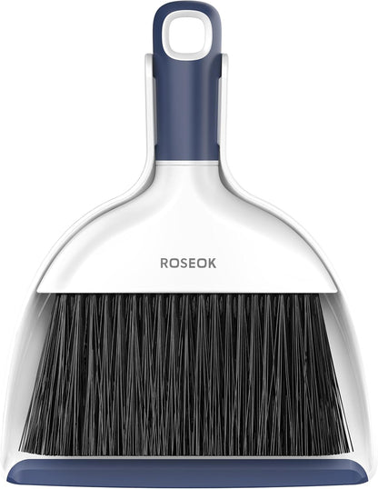 ROSEOK Mini Broom and Dustpan Set for Cleaning, Compact Desktop Dustpan with Brush for Kitchen Counter, Office, Car, Navy Blue, 1 Pack