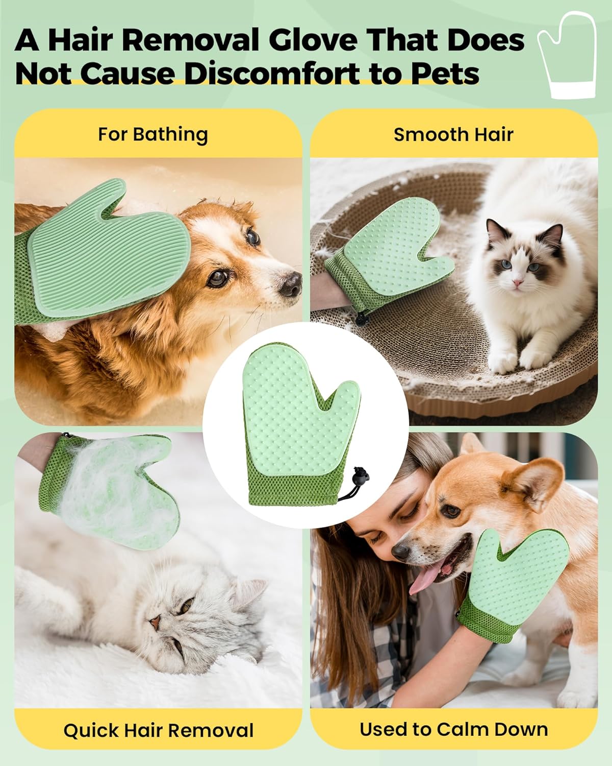 Carpet Rake for Pet Hair Removal Tool - 4 in 1 Pet Hair Remover Kit for Dog Cat Fur Remover, Contain 60" Adjustable Rubber Broom, Glove, Magic Brush and Scraper for Furniture,Short Pile Carpets, Mats