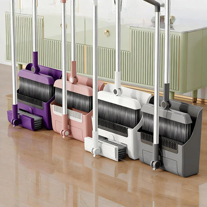 3 in 1 Broom and Dustpan Set with Adjustable Push Broom with 48.8“ Long Handle for Floor Sweeping Outdoor Indoor Sweeping Combo for Home & Kitchen (Purple)