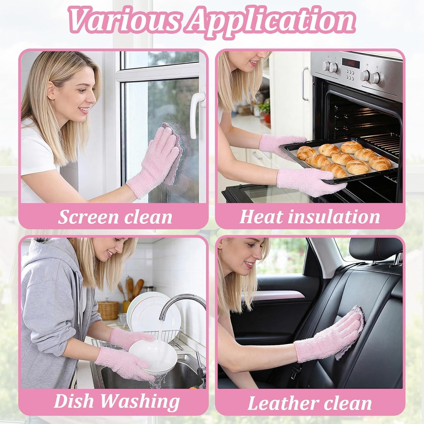 Abeillo Microfiber Gloves for Plants Dusting Cleaning, Reusable Washable Cleaning Gloves Mittens House Cars Blinds Dusting