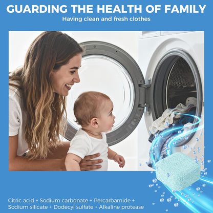 Washing Machine Cleaner Tablets, 24 Pack, Deep Cleaning Descaler and Suitable for Most Washer Machine Cleaner Front Loader and Top Load, Compatible with HE Models