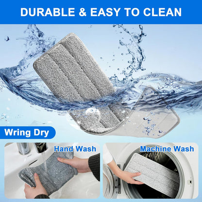 JOYMOOP 17.7-Inch Microfiber Flat Mop Replacement Pads – Washable Reusable Grey & Stripe, Pack of 4 Heavy-Duty Wet & Dry Refill for JOYMOOP Flat Mop & Bucket System