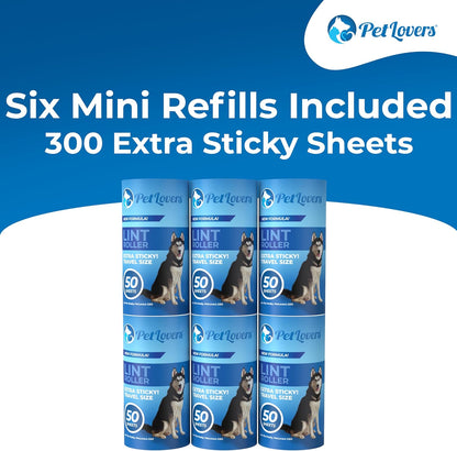PetLovers Extra Sticky Lint Roller Mega Value Set 600 Sheets for Pet Hair Removal, Dog and Cat Lint Remover 6 Pack