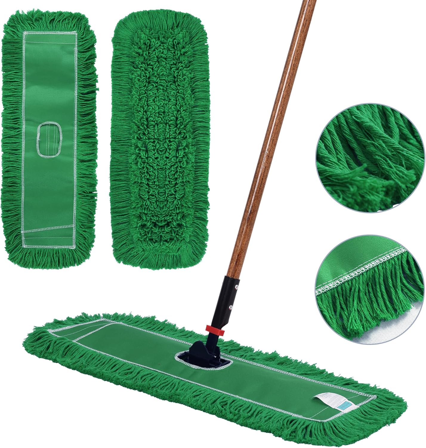Matthew Cleaning 24'' Industrial Strength Cotton Dust Mop Refill Washable Replacement Heads for Residential & Commercial Use Fit Standard Dust Mop Frames, Hardwood, Laminate, Concrete Floors 3 Pack