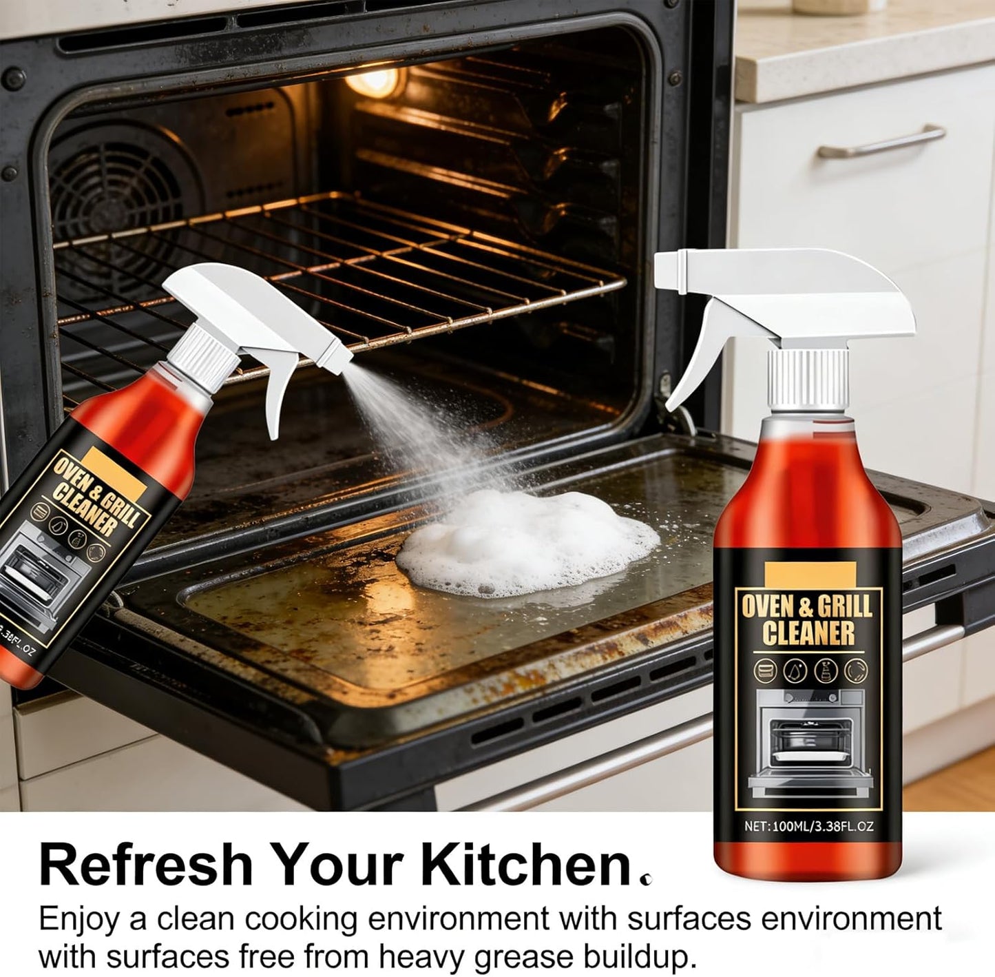 MYSQIHO Kitchen Heavy Oil Cleaner Spray, 100Ml All Purpose Kitchens Heavy Oil Cleaning Agent, Clean Spray Cleaner for Ovens, Countertops, Stovetop (2pcs)