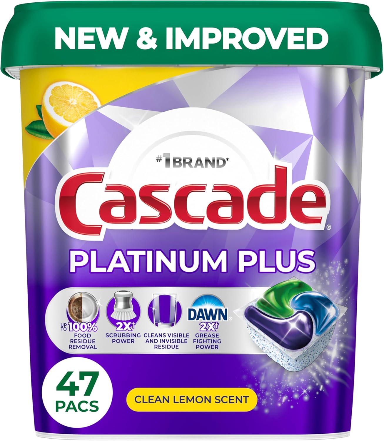 Cascade Platinum Plus Dishwasher Pods, Dishwasher Detergent, Dish Detergent Soap, Lemon, 57 Count