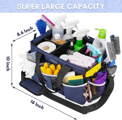 Ytonet Wearable Cleaning Caddy Bag, Large Cleaning Supplies Organizer with 4 Foldable Dividers, Kitchen Caddy Organizer with Handle & Adjustable Shoulder Straps for Cleaners & Housekeeper, Blue