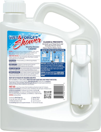 Wet & Forget Shower Cleaner Spray, Fragrance-Free Weekly Bathroom Cleaner, No Scrubbing Needed, Bleach-Free, Multi-Surface Bathroom Spray, Cleaning Supplies Essential. 64 fl oz