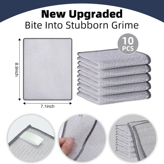 PIPUHA 10 Pack Stainless Steel Scrubber Cloths, Reusable Diamond Weave Non-Scratch Cleaning Rags, Heavy Duty Metallic Fiber for Cookware, Sink, Stove Top & Kitchen