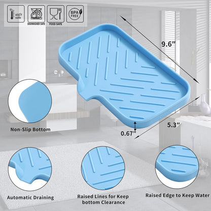 MicoYang Silicone Bathroom Soap Dishes with Drain Spout-Bathroom and Kitchen Sink Organizer,Sponge Holder,Dish Soap Tray,Perfect for Dispenser,Scrubber,Bottle,Cup on Sink or Counter-Black 4.9"×3.2"