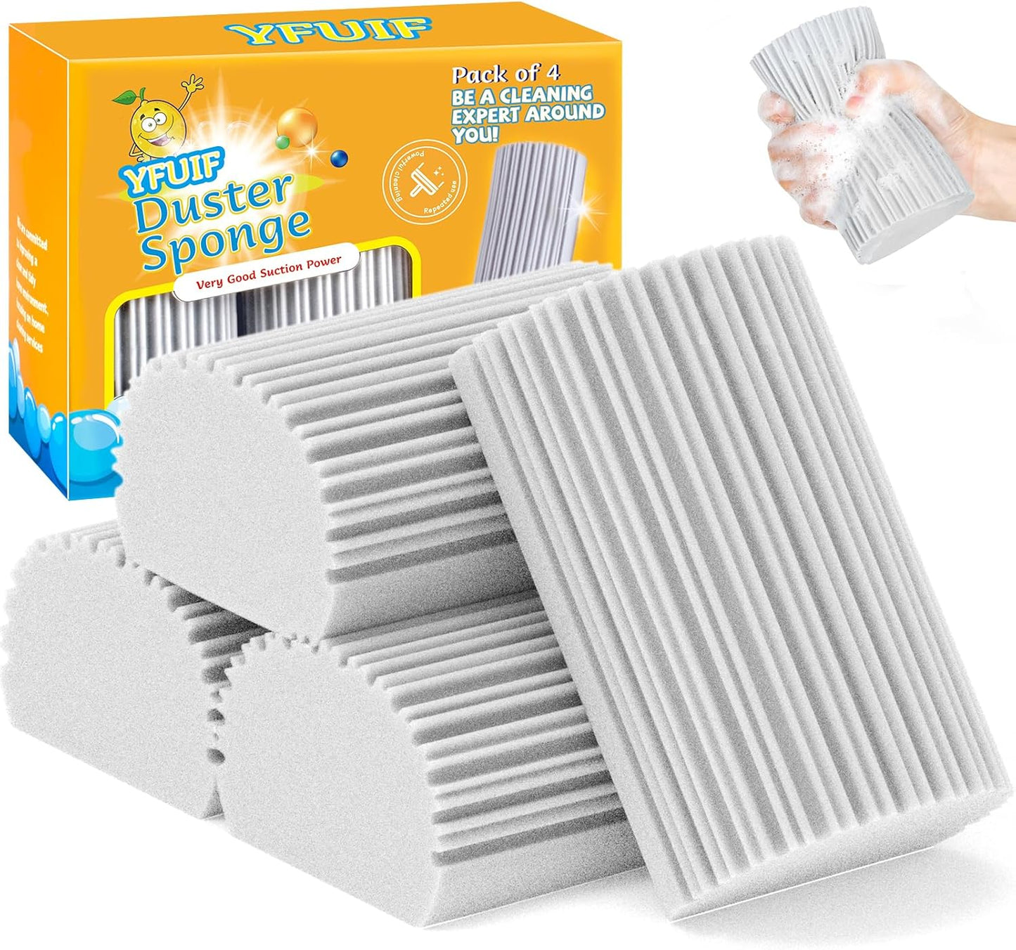 2-Pack Damp Duster Sponge for Clean, Magic Sponge Eraser Baseboard Cleaner Tool, Dusters for Cleaning Blinds, Glass, Vents, Railings, Mirrors,Window Track Grooves and Faucets