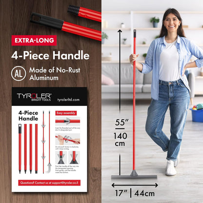 Tyroler Floor Squeegee for Concrete Floors, 17" Heavy Duty Squeegee for Floor, Squeegees Broom for Floors with 55" 4 Part Handle Perfect for Tiles, Marble, Garage, Deck, Patio, Bathroom, Shower