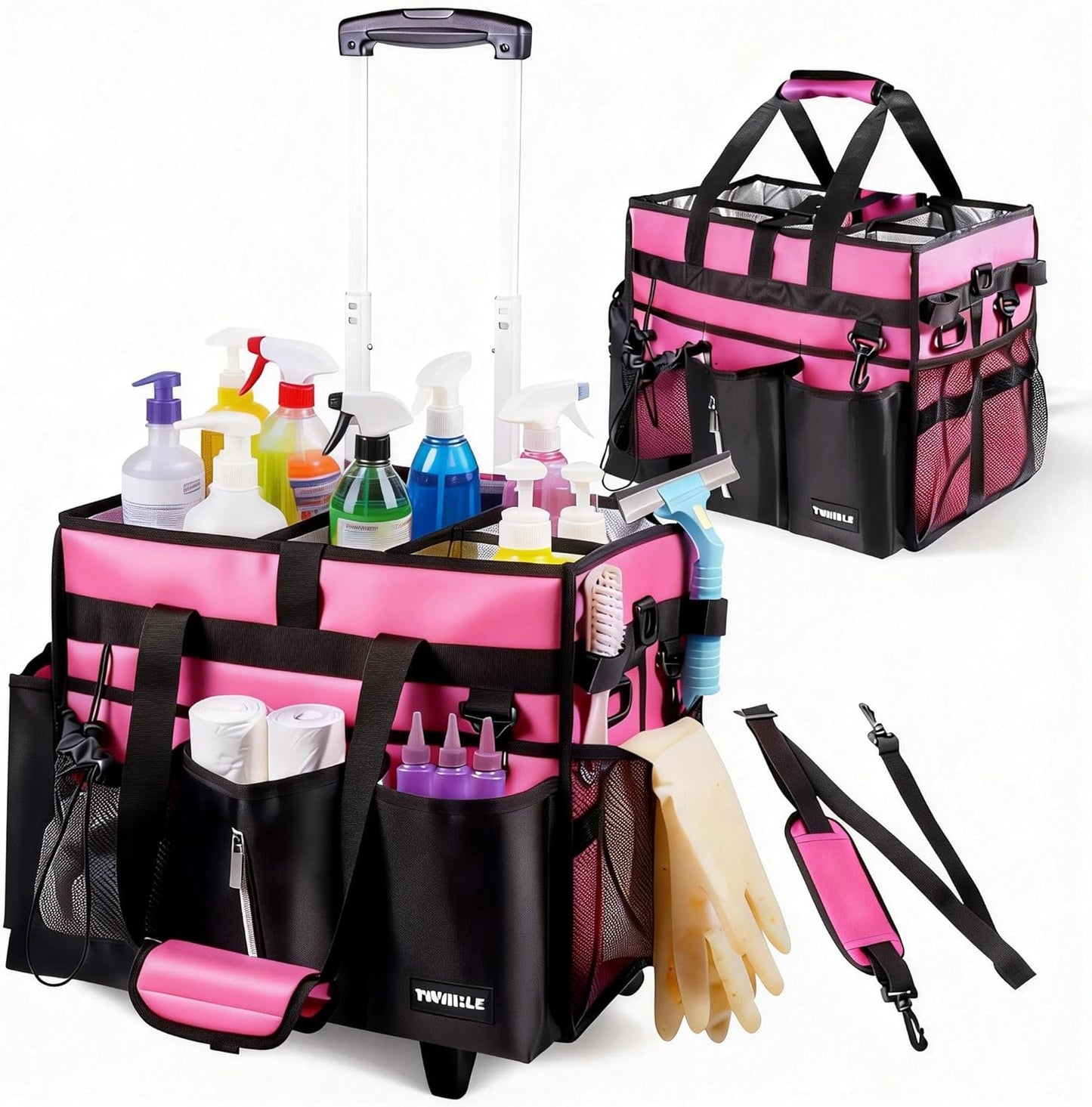 Extra-Large Wearable Cleaning Caddy With Detachable Divider,Cleaning Caddy For Cleaning Supplies Large Cleaning Supply Caddy With Adjustable Shoulder Strap & Waist Belt For Cleaners