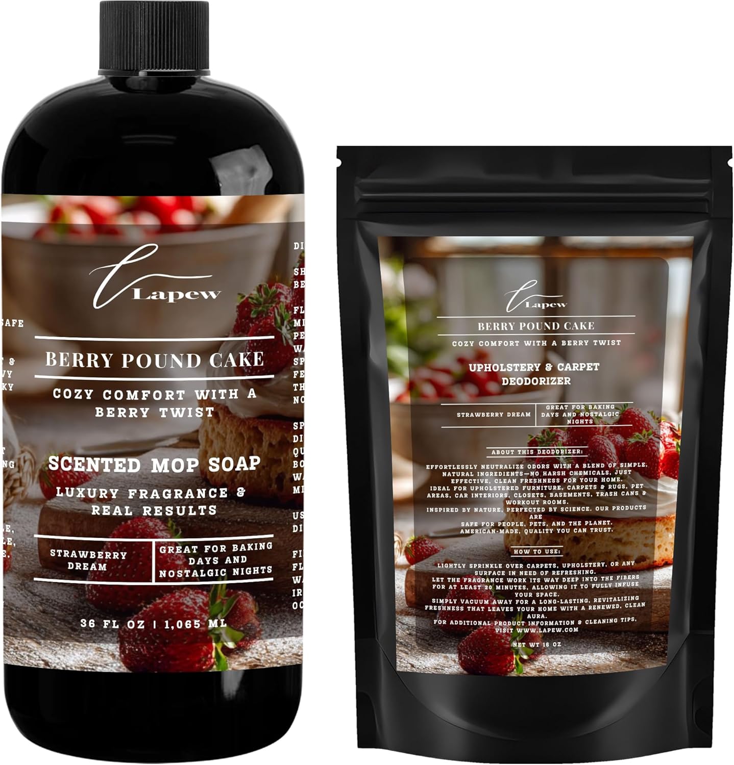 Lapew Black Sea Scented Cleaning Bundle | Carpet Deodorizer Powder (16 oz) & Mop Soap Concentrate (36 oz) | Pet-Friendly Odor Eliminator - Colors B