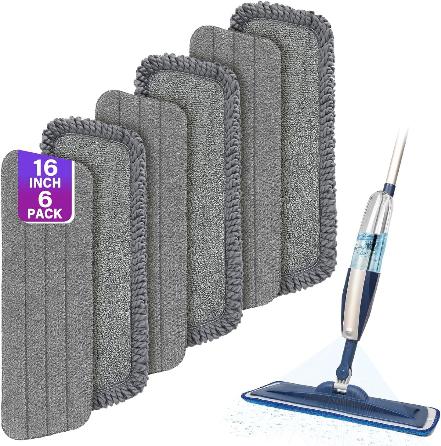 16.5 inch Mop Pads Refills, 3 Pack Microfiber Reusable Replacement Mop Pads Flat Replacements Heads for Wet Or Dry Floor Cleaning and Scrubbing, Grey Tassel Cloth