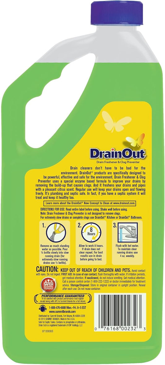 OUT Drain Cleaner & Odor Eliminator, Clog Preventer and Buildup Remover, Fresh Citrus, 32 Ounce