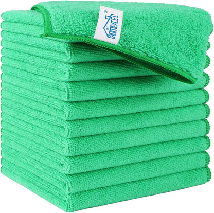 HOMEXCEL Microfiber Cleaning Cloth 210GSM, Pack of 12, Size:11.5" x 11.5", Ultra-Soft, High-Density Non-Abrasive Cleaning Towels for Cars, Glass, Kitchen, Reusable Rags, Blue/Green/Yellow/Pink