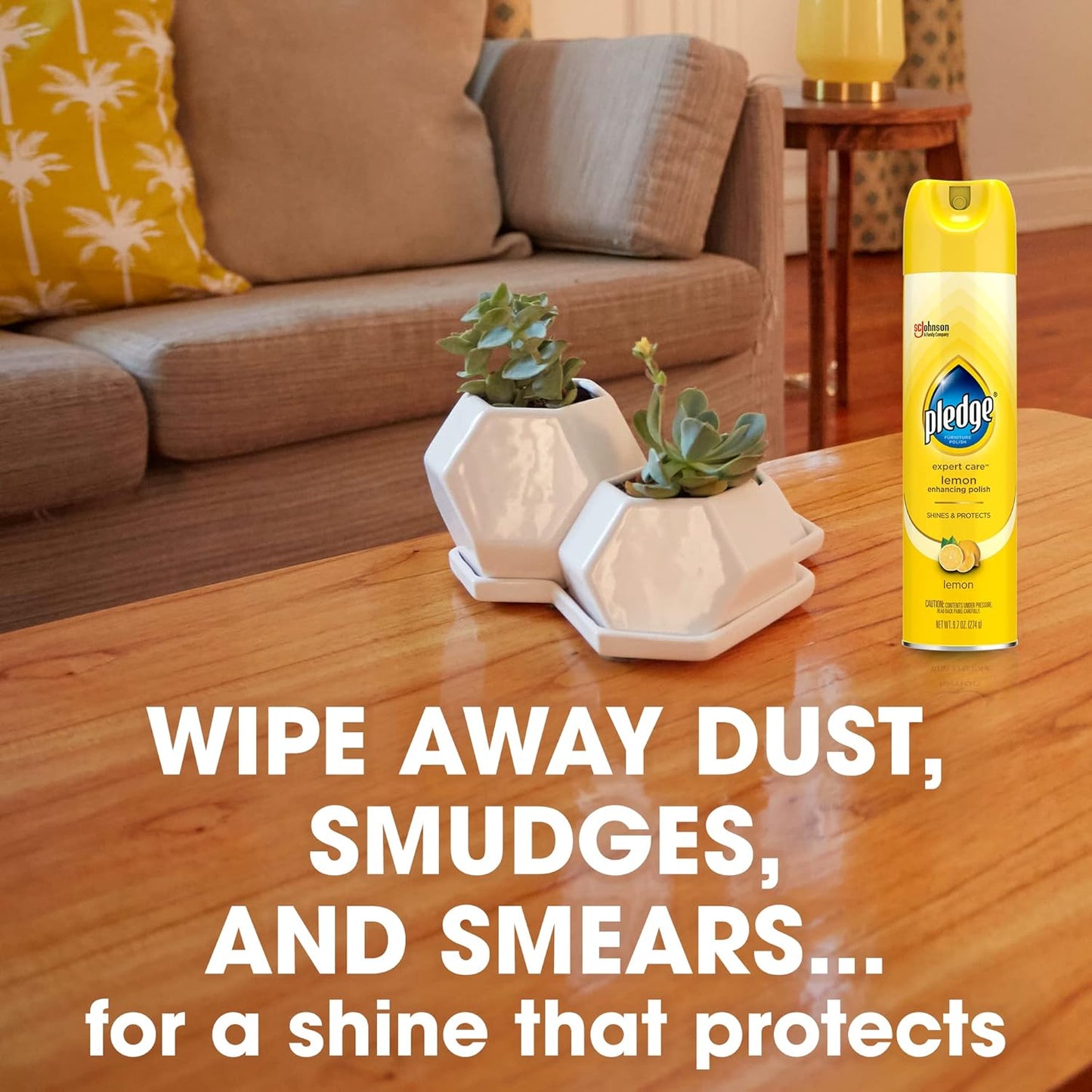 Pledge Enhancing Polish Spray, Wood Furniture & Stainless Steel Polish, Remove Dust and Fingerprints, Fast Shine and Protect, Prevent Scratches & Knicks - Lemon Scent, 9.7oz, Pack of 3