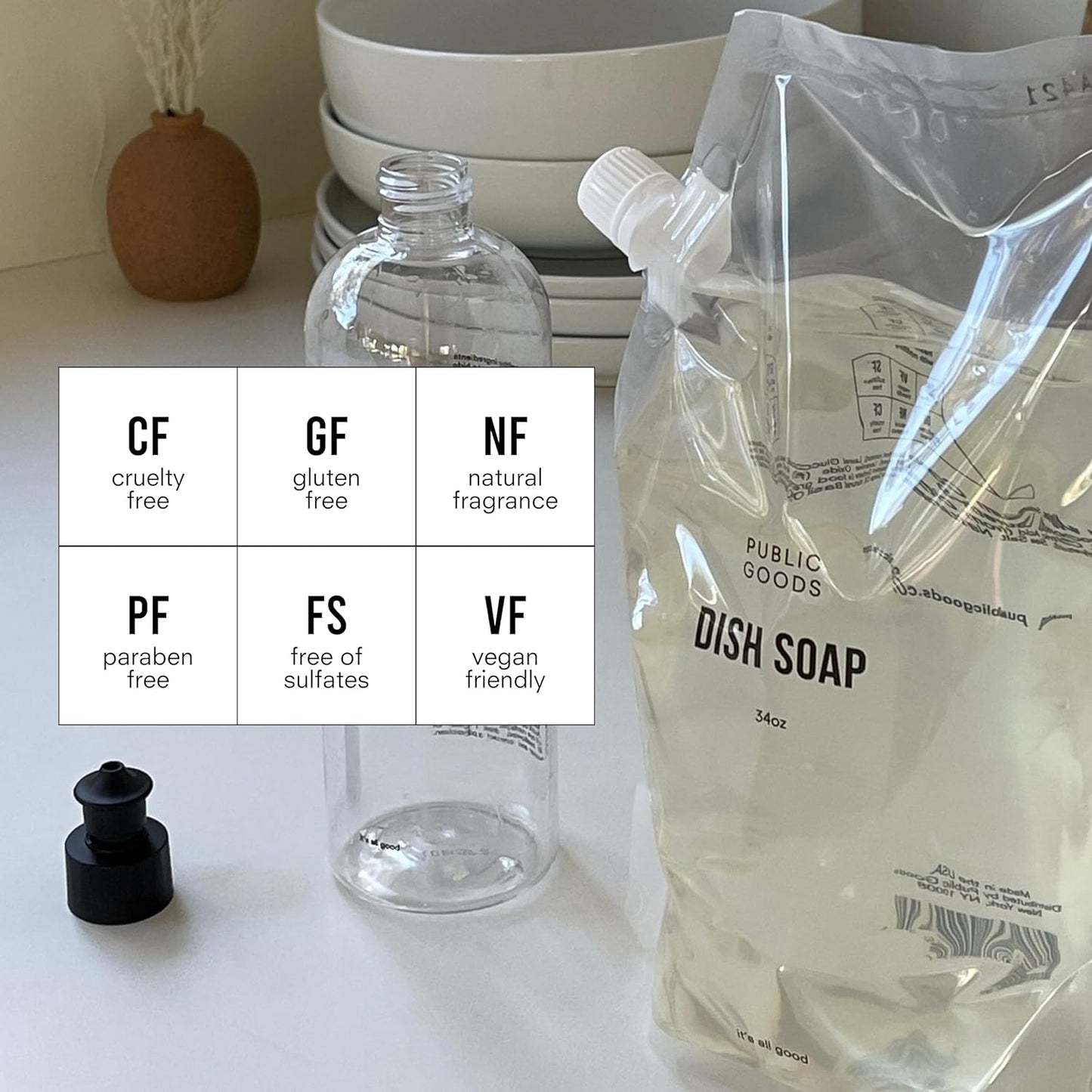 Public Goods Natural Dish Soap | Kitchen Soap | Plant-Based & Vegan Friendly | Clear Dish Detergent Liquid | Concentrated Formula | Made in USA | Mandarin Basil | 16 Fl Oz