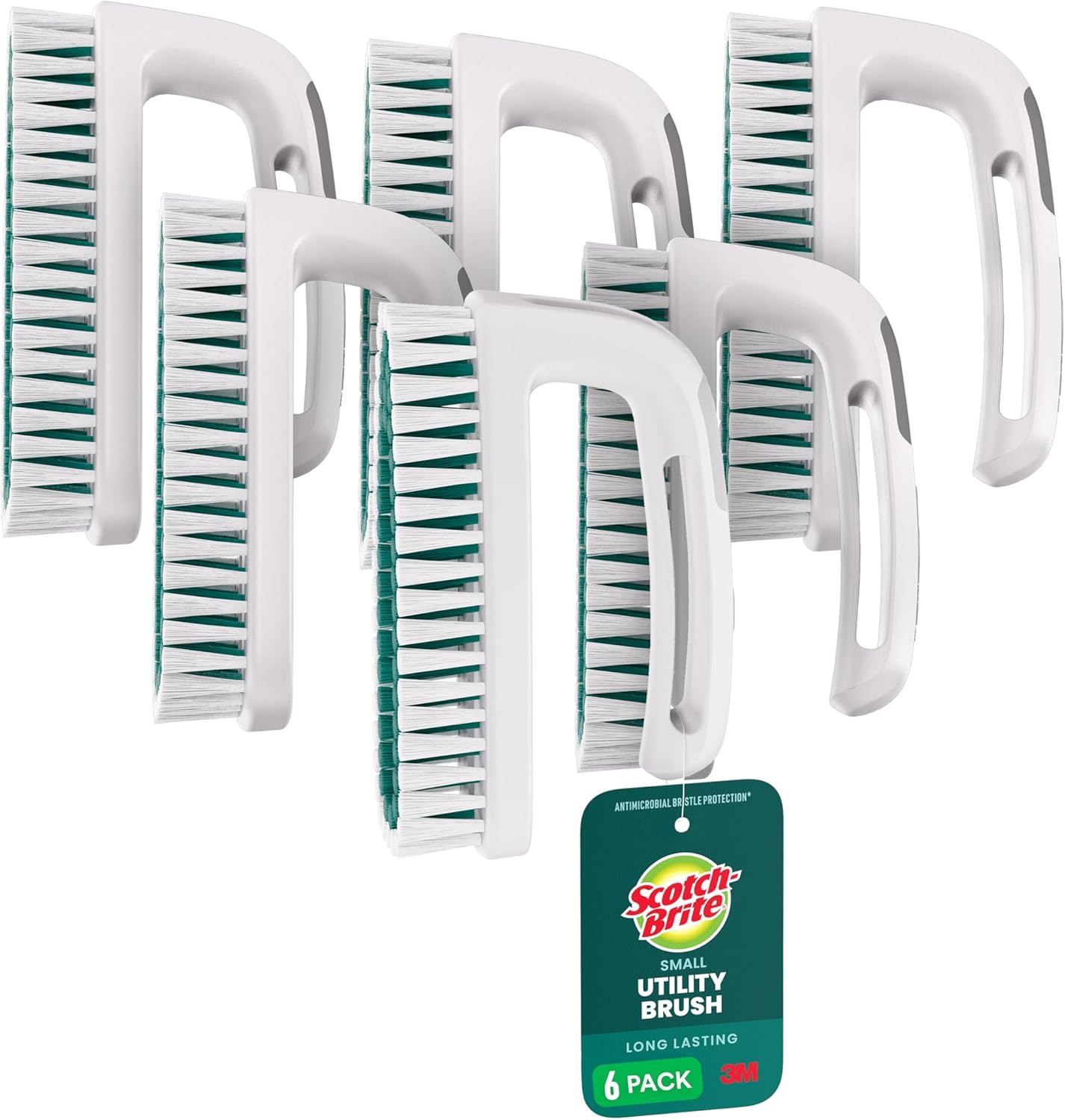 Scotch-Brite Handy Brush, Small and Durable Dish Brush with Handle for Scrubbing Hard-to-Reach Cookware, Tubs, Sinks, Car Tires, and More without Scratching, Antimicrobial, and Rinses Clean