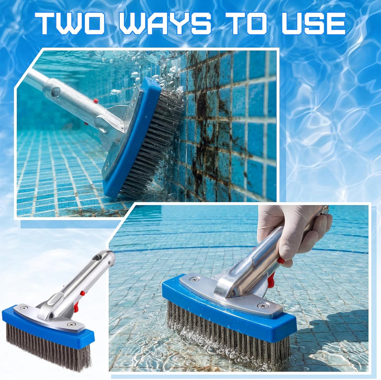 Gejoy 1 Pcs 5" Stainless Steel Brush Pool Brush Head for Inground Pools, Algae Metal Wire Bristles and Aluminum Back Scrubber Heavy Duty Curved Ends for Tiles, Rust Stains Concrete Walls