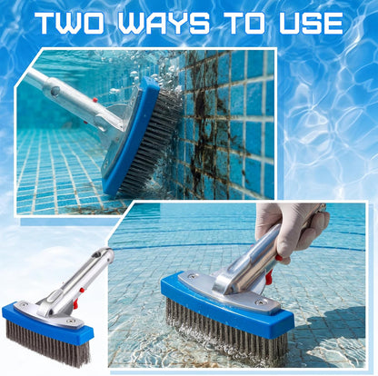 Gejoy 1 Pcs 5" Stainless Steel Brush Pool Brush Head for Inground Pools, Algae Metal Wire Bristles and Aluminum Back Scrubber Heavy Duty Curved Ends for Tiles, Rust Stains Concrete Walls