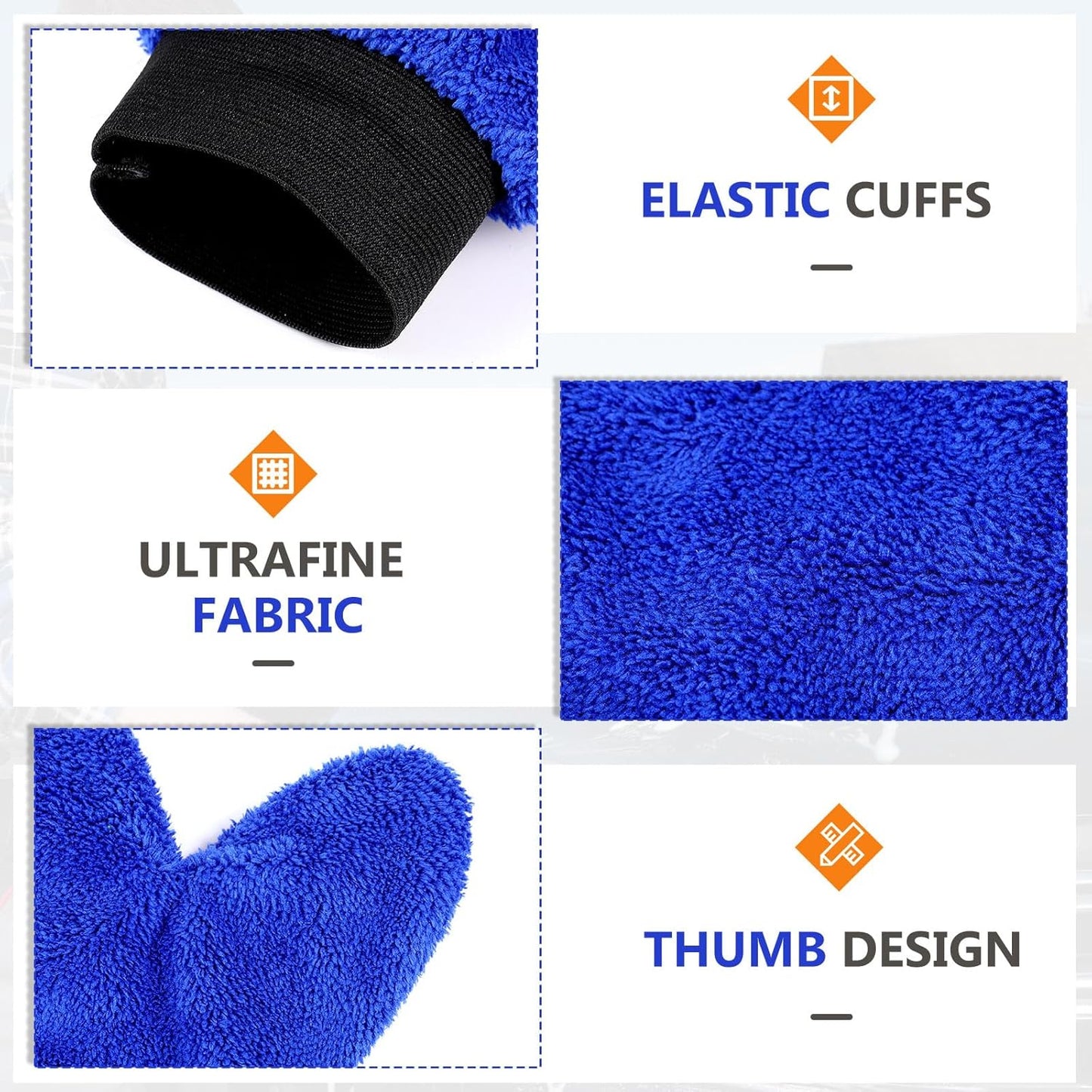 Teenyyou 6 Pcs Microfiber Dusting Mitt Car Wash Mitts Cleaning Glove with Thumb Reusable Terry Dusting Gloves with Elastic Wrist Cuff for Car Wheel Plants House Kitchen(Blue, Grey,8.85 x 7.08 Inch)