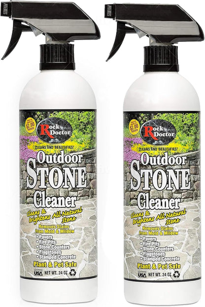 Rock Doctor Outdoor Stone Cleaner, Natural Cleaning Solution Removes Stains and Discoloration, Brightens Granite, Pavers, Fire Pits, and Concrete, Plant and Pet Safe, 24 oz Pack of 2