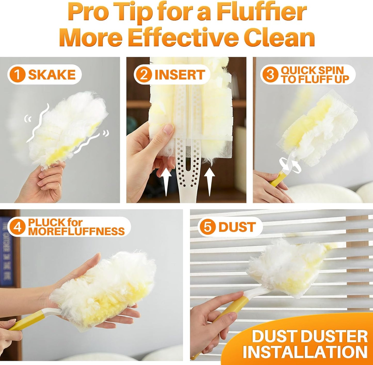 JOYMOOP Scented Telescopic Duster kit, 3FT Extendable Handle (Yellow) + 24 Yellow Refills for Swiffer Feather Duster,Easy Cleaning for Ceilings, Ceiling Fans, Blinds, Vents & Shelves