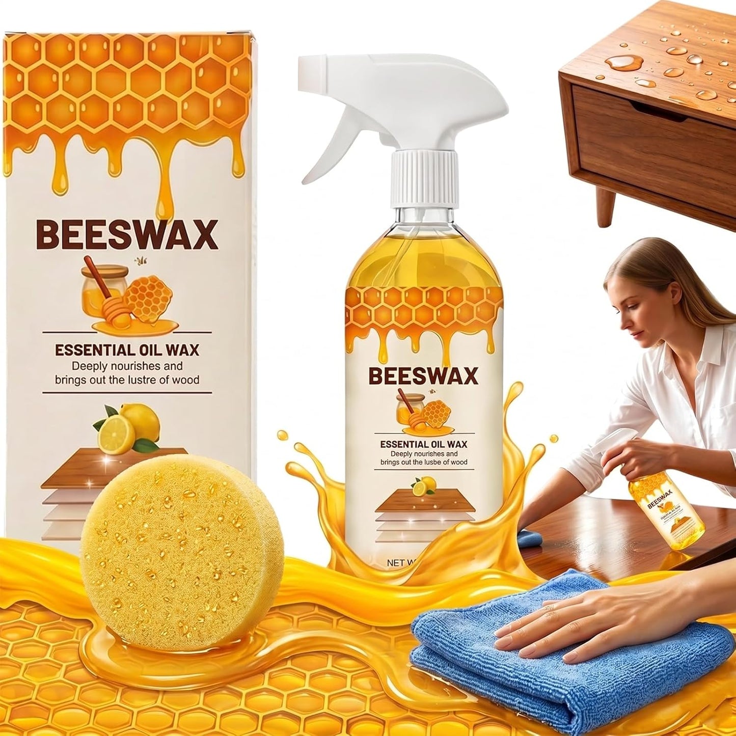 355ml Beeswax Wood Polish, 2026 New Natural Beeswax Furniture Polish and Cleaner Micro Molecularized Essential Oil Spray Furniture Restorer for Floors Cabinets Tables (1PCS 355ml)