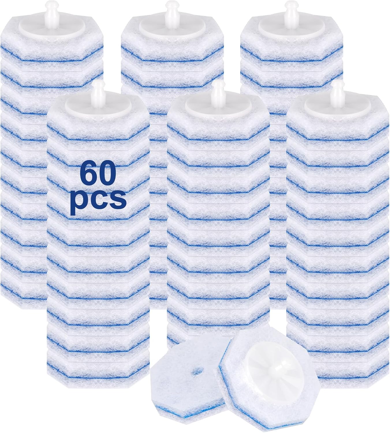 60pcs Toilet Cleaner Refill Pads for Clorox Wand, Upgrade 3-Layer Toilet Scrubber Refills, Won't Fall Apart, Powerful Foam, Safe On Porcelain, Bathroom Cleaning Essentials