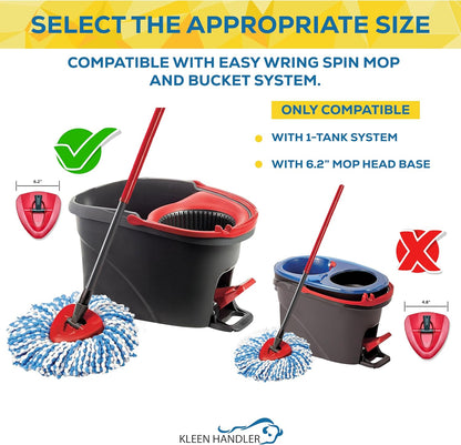 KLEEN HANDLER Microfiber Spin Mop Replacement Head Refills Compatible with O-Cedar EasyWring 1 Tank System, Blue, L (6-Pack)