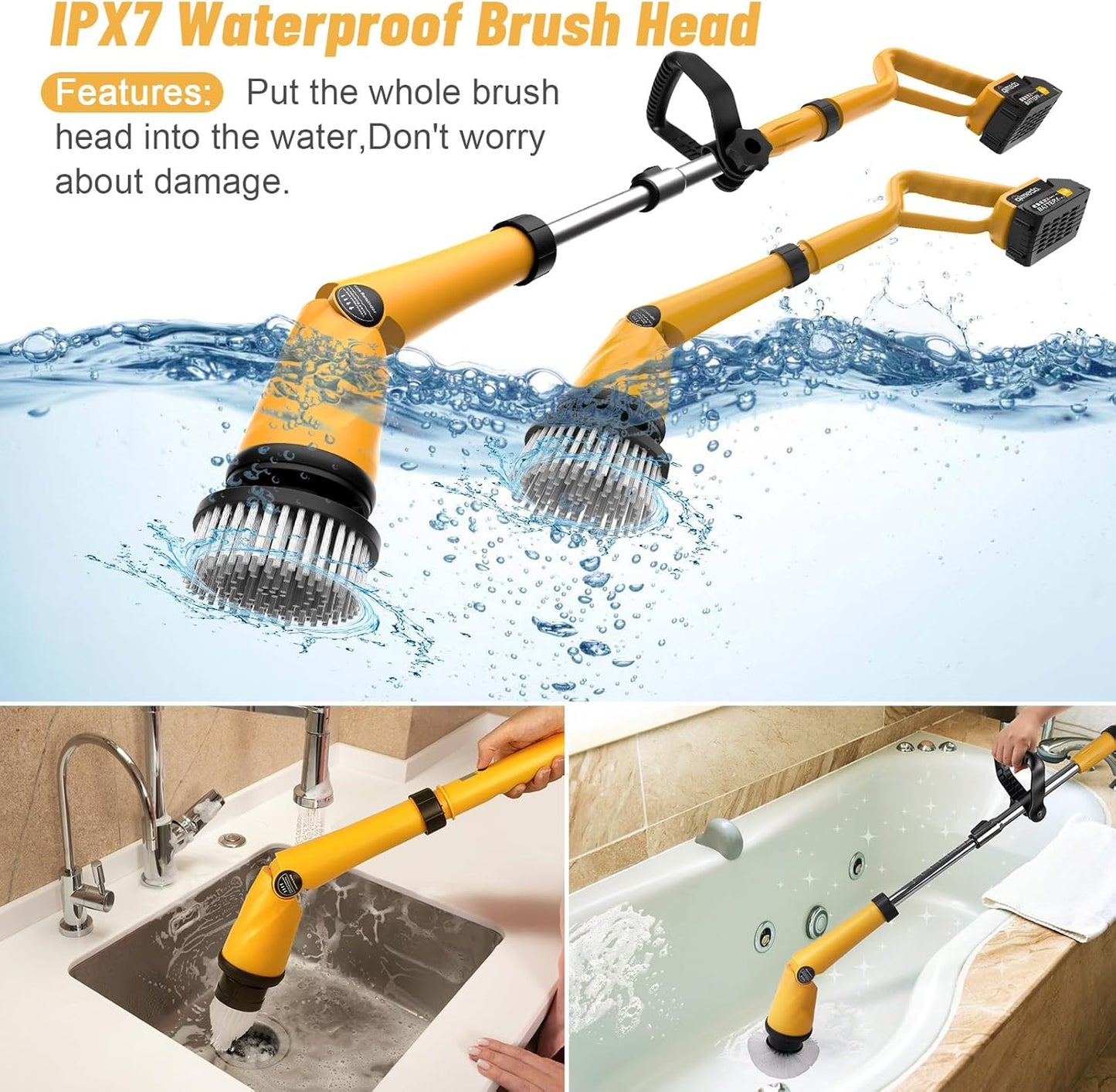 Qimedo Electric Spin Scrubber with Two Batteries Q2 Pro,1500 RPM High Power Electric Scrubber for Cleaning,Shower Cordless Cleaning Brush with Display for Tub/Tile/Floor (Effortless Handle/8 Brushes)