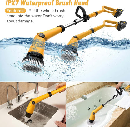 Qimedo Electric Spin Scrubber with Two Batteries Q2 Pro,1500 RPM High Power Electric Scrubber for Cleaning,Shower Cordless Cleaning Brush with Display for Tub/Tile/Floor (Effortless Handle/8 Brushes)